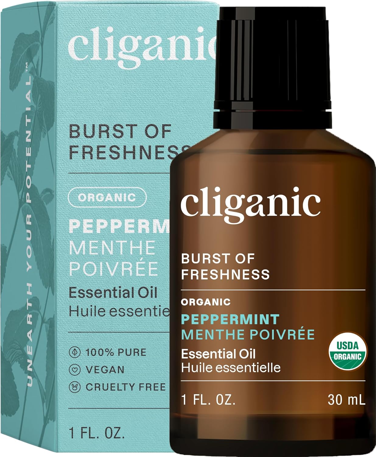 Cliganic Organic Peppermint Essential Oil, 1oz - 100% Pure Natural Undiluted, for Aromatherapy | Non-GMO Verified (Packaging May Vary)