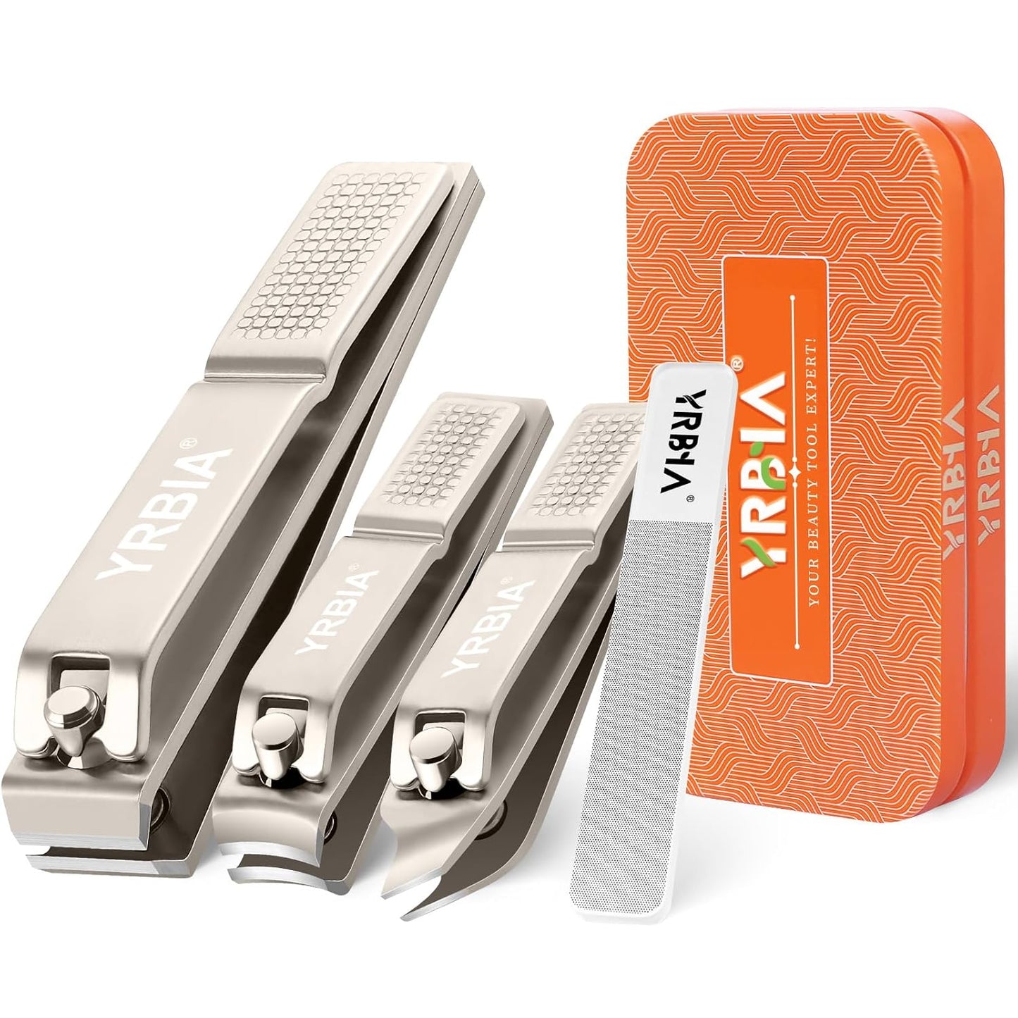 Nail Clippers with Glass Nail File, 4 Piece Ultra Sharp Nail Clipper Set, Professional Fingernail & Toenail Clippers Nail Cutter for Men and Women (Champagne)