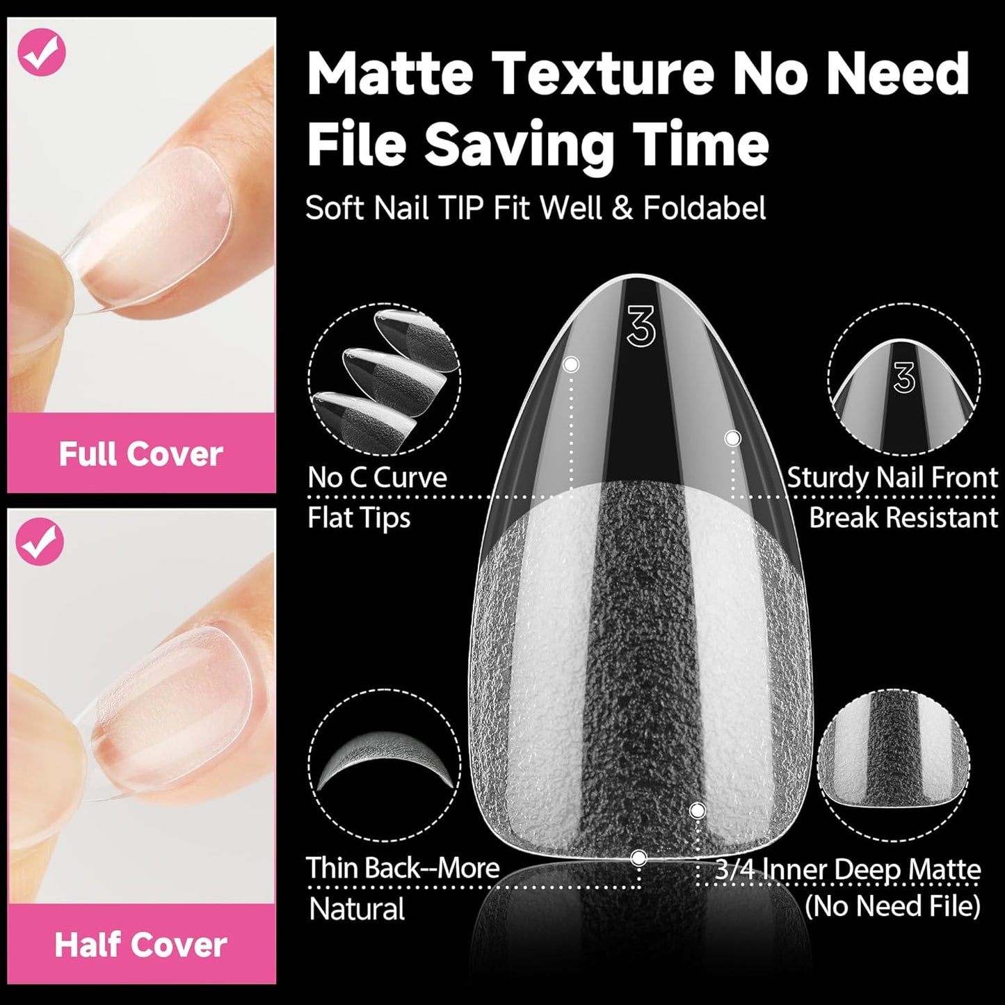 UNA GELLA Short Almond Nail Tips, 312pcs Short Almond Gel Nail Tips Shape Pre Etched Press On Nails Clear Acrylic Fake Nails No C Curve for Full Cover Nails Extension Home Art DIY Salon 12 Sizes