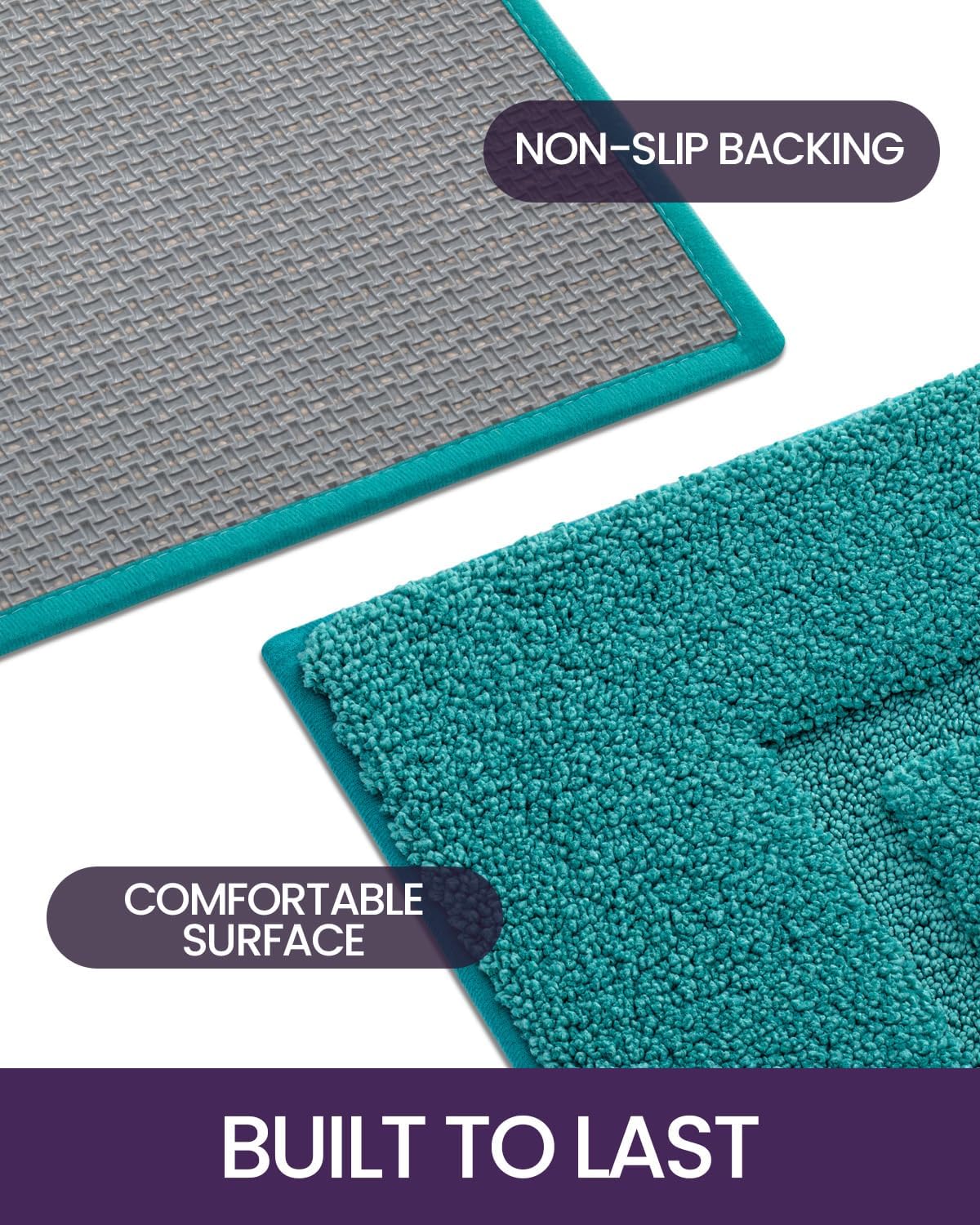 DEXI Bathroom Rugs 24x16, Washable Non Slip Bath Mat for Shower Floor, Absorbent Quick Dry Bathmat with Rubber Backing, Ultra Soft Plush Carpet for Tub, Teal