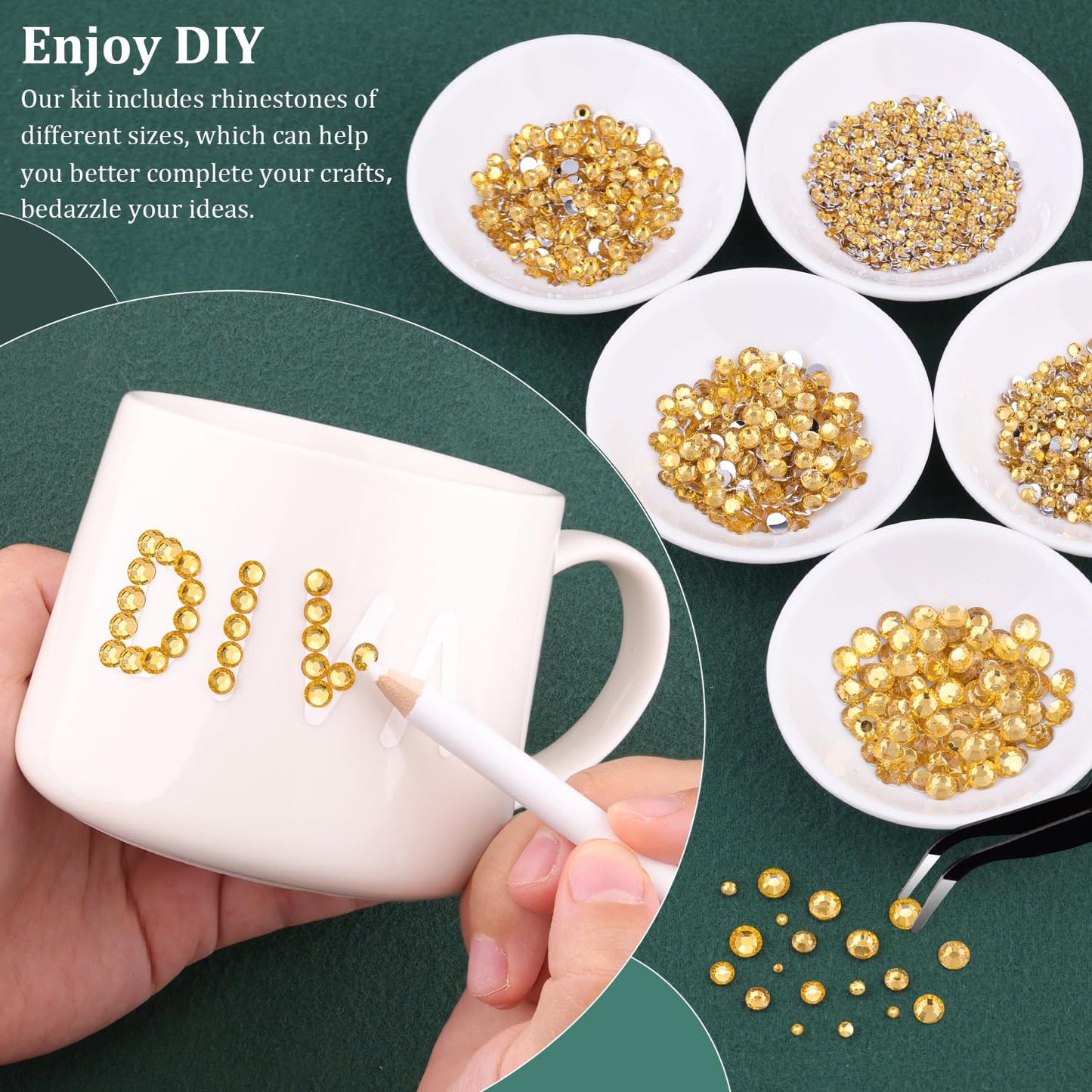 Resin Rhinestones for Crafting with B7000 Jewelry Glue, 1 Box Golden Yellow Flatback Crystals with 3Pcs 10ml Glue for Bedazzling Crafts DIY Nail Art Makeup, Gems for Clothing Shoes