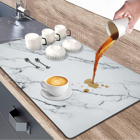 Dish Drying Mats for Kitchen Counter, 24"X16" Coffee Bar Mat for Countertops Heat Resistant Drainer Mat with Non-slip Rubber Backed Large Kitchen Drying Mat Absorbent Draining Mat (Light Gray)