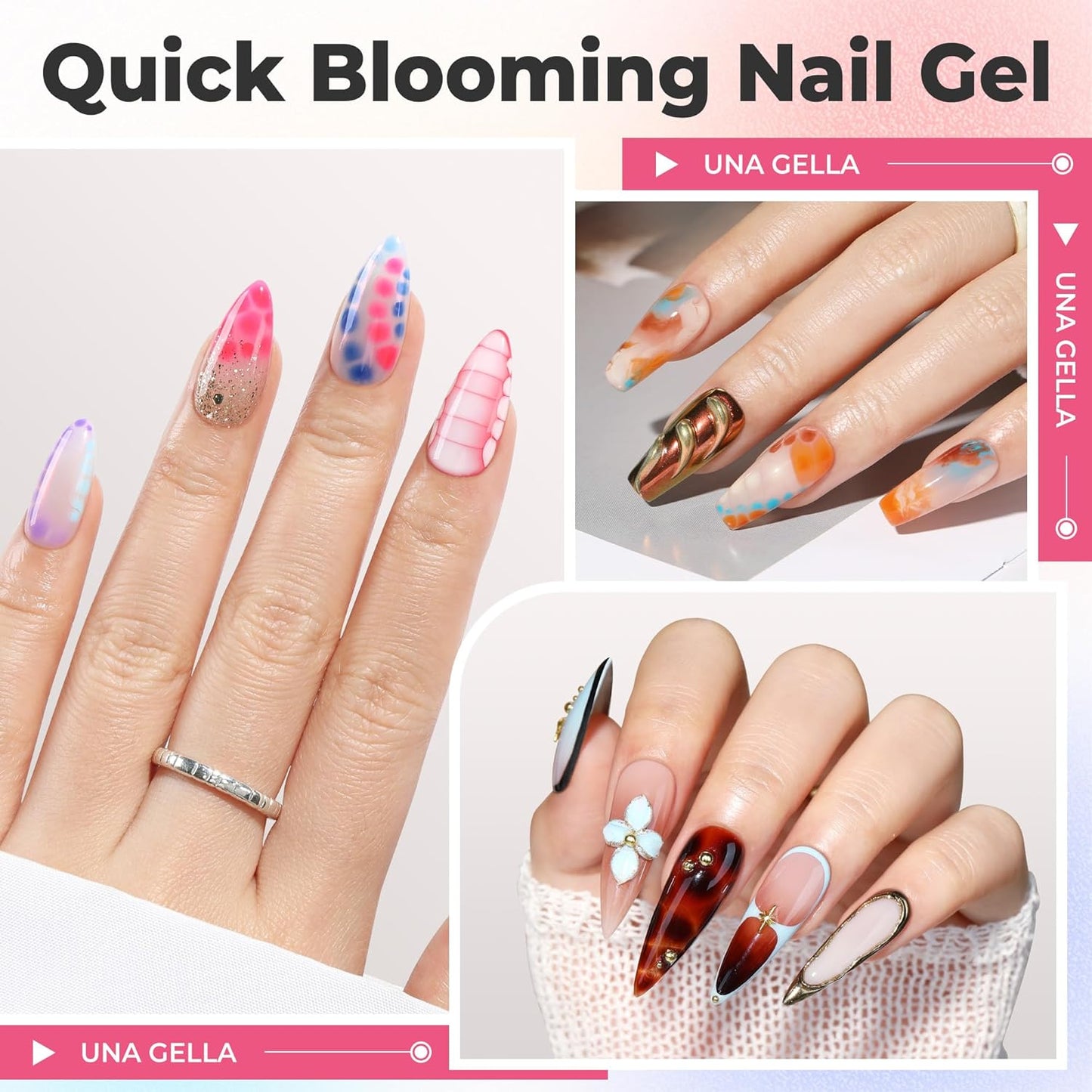 UNA GELLA Blooming Gel Nail Polish 15ml Super Clear for Spreading Effect U V/LED Needed Nail Blooming Gel for Marble Natural Stone Floral Print Watercolor Effect Design Soak Off Home DIY Salon