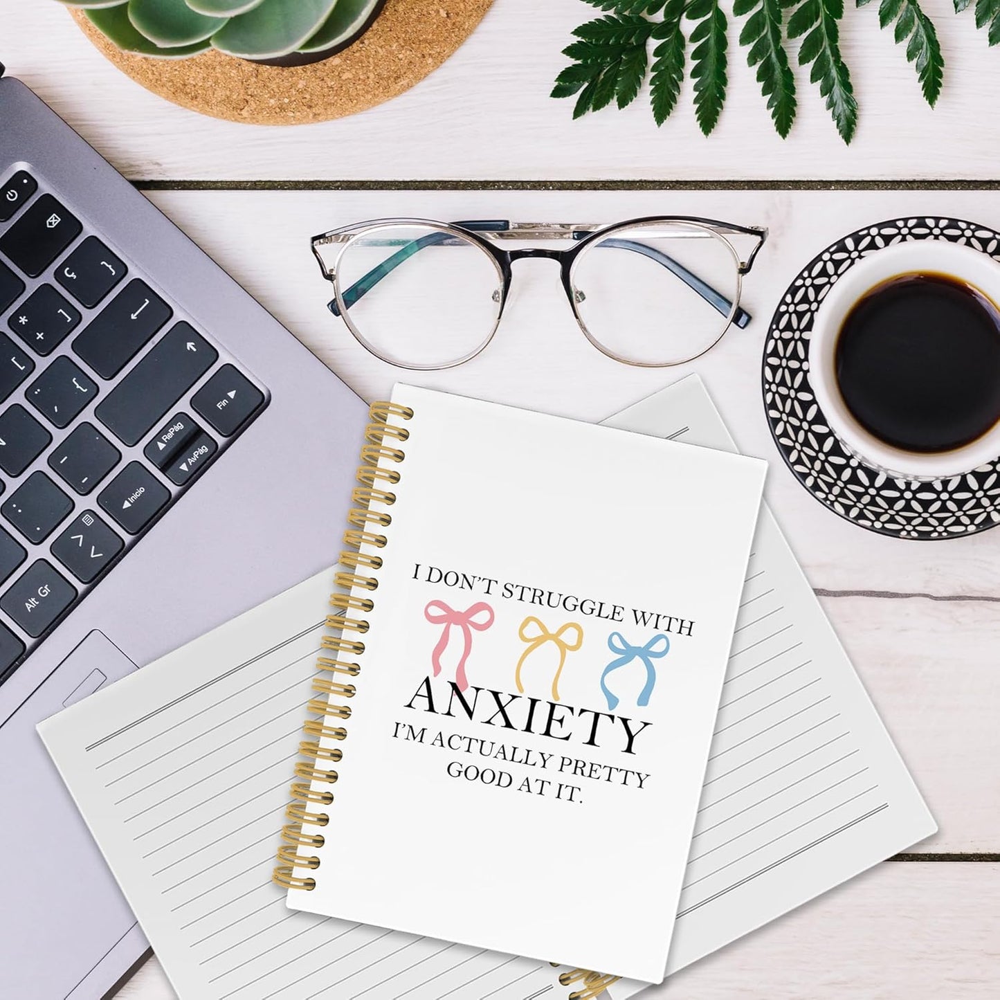 Coquette Bow Mental Health Spiral Notebook, Inspirational Journaling Notebooks for Women, Anxiety Relief Hardcover Journals for Office 160 Pages 5.5 x 8.3 Inch, Anti Anxiety Gifts for Girls