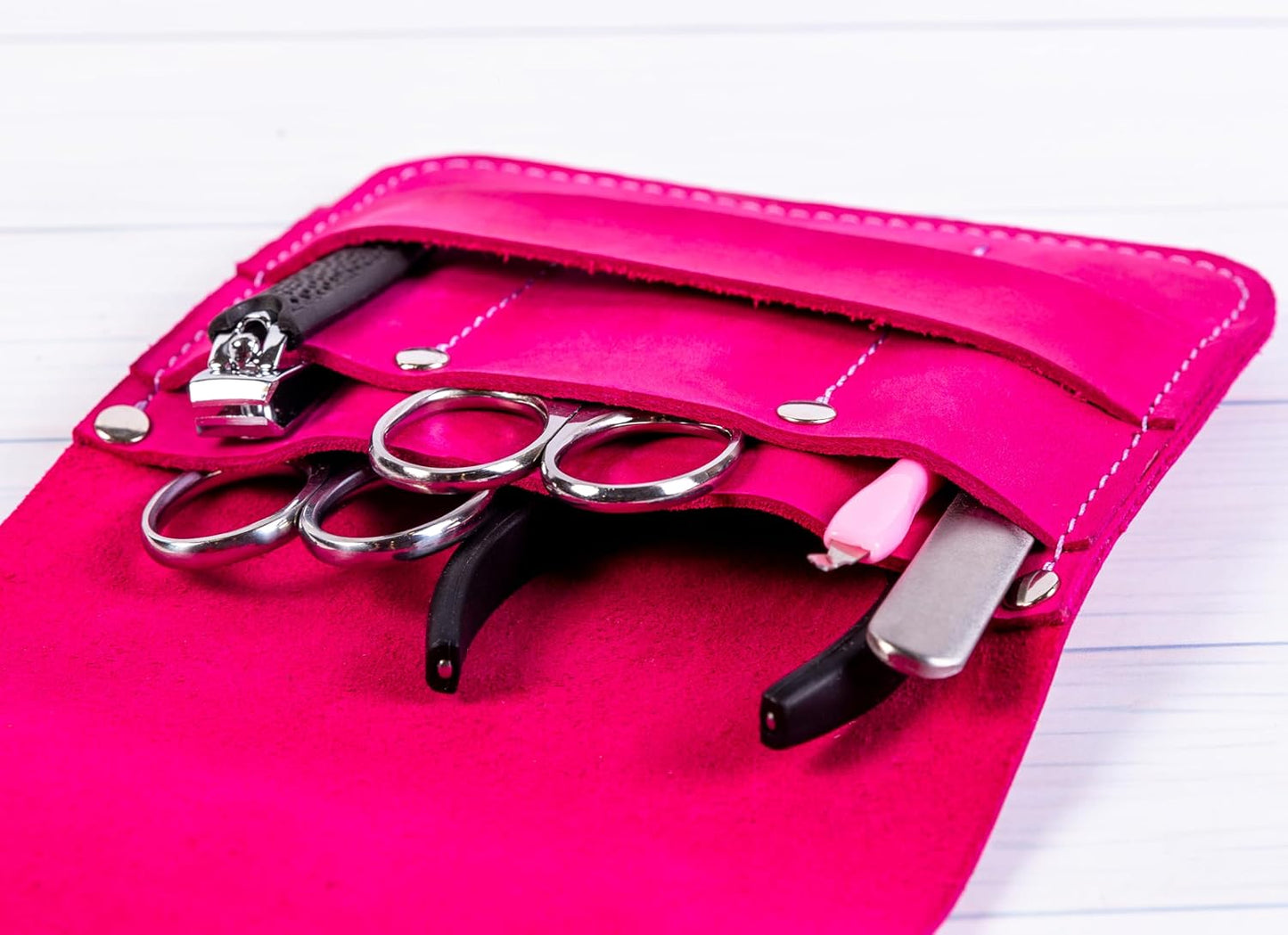 Leather Manicure Set Case Grooming Kit Organizer (Dark Blue)