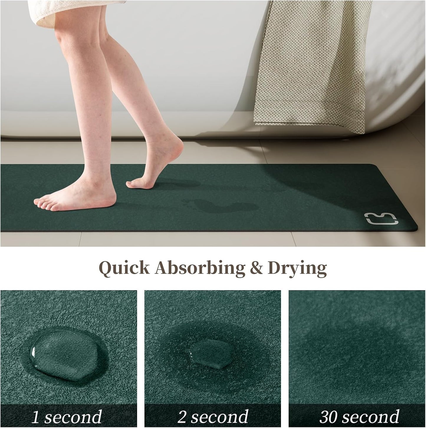 2 Piece Bathroom Rugs Mat Set - Quick Dry Diatomaceous Earth Bath Mat for Bathroom Non-Slip Bath Rug with Rubber Backing, Absorbent Bath Mats Thin Bath Floor Mat,15.7x23.6+15.7x47.2 Inch, Dark Green