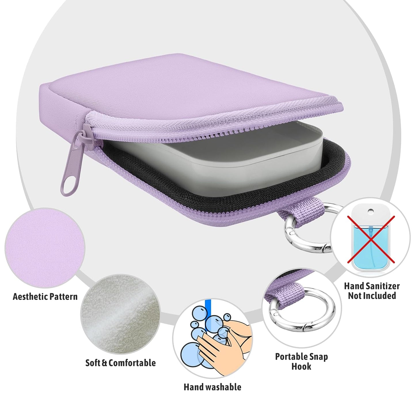 Hand Sanitizer Spray Case, Hand Sanitizer Holder Zippered Pouch, Cute Fashion Accessory with Snap Hook for Glow Mist and Power Mist 1FL OZ, Purple