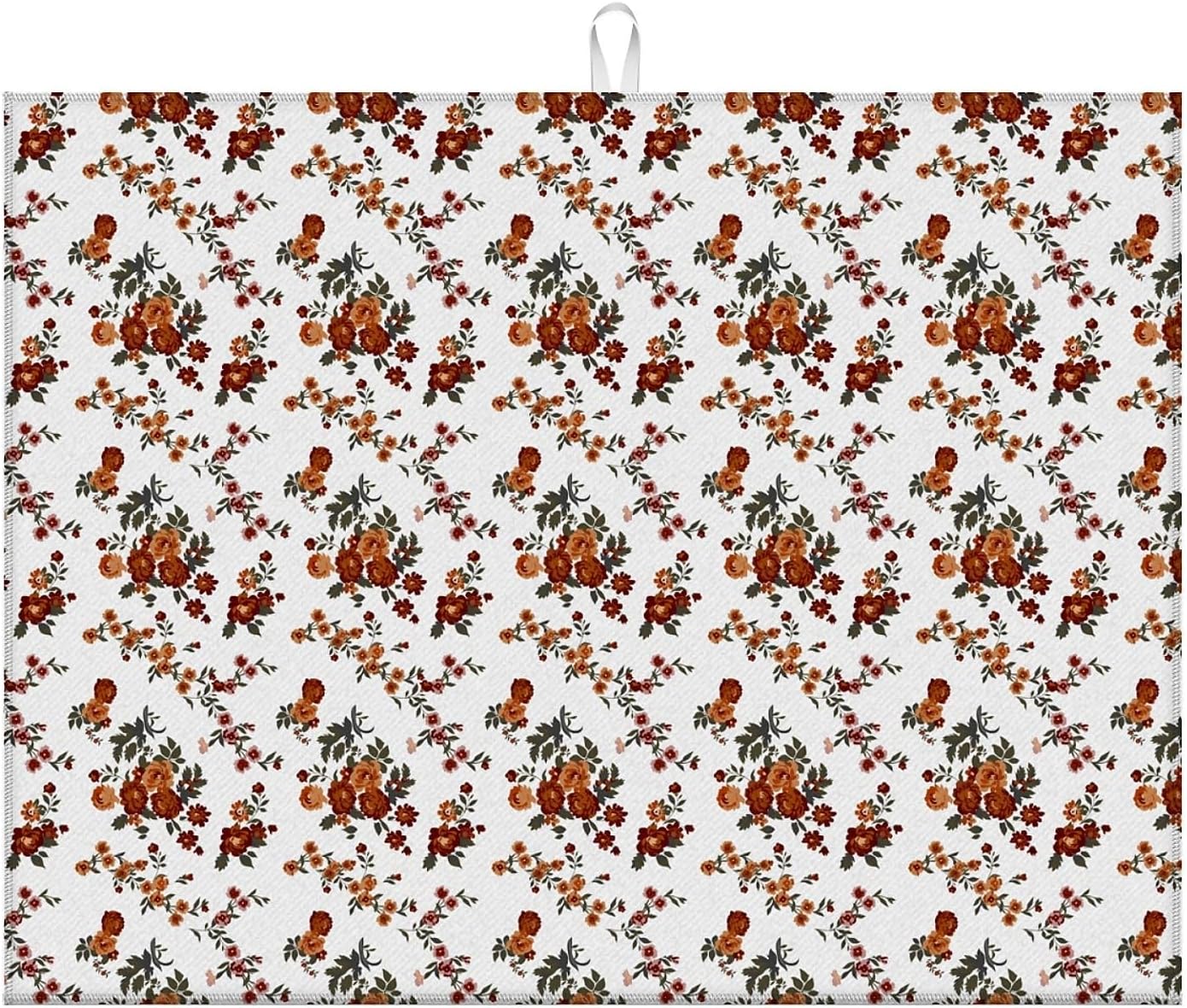 Dish Drying Mat For Kitchen Counter, Retro Brown Flowers Floral Microfiber Absorbent Dish Drainer Rack Pad Reusable Large 18x24in Drying Mat