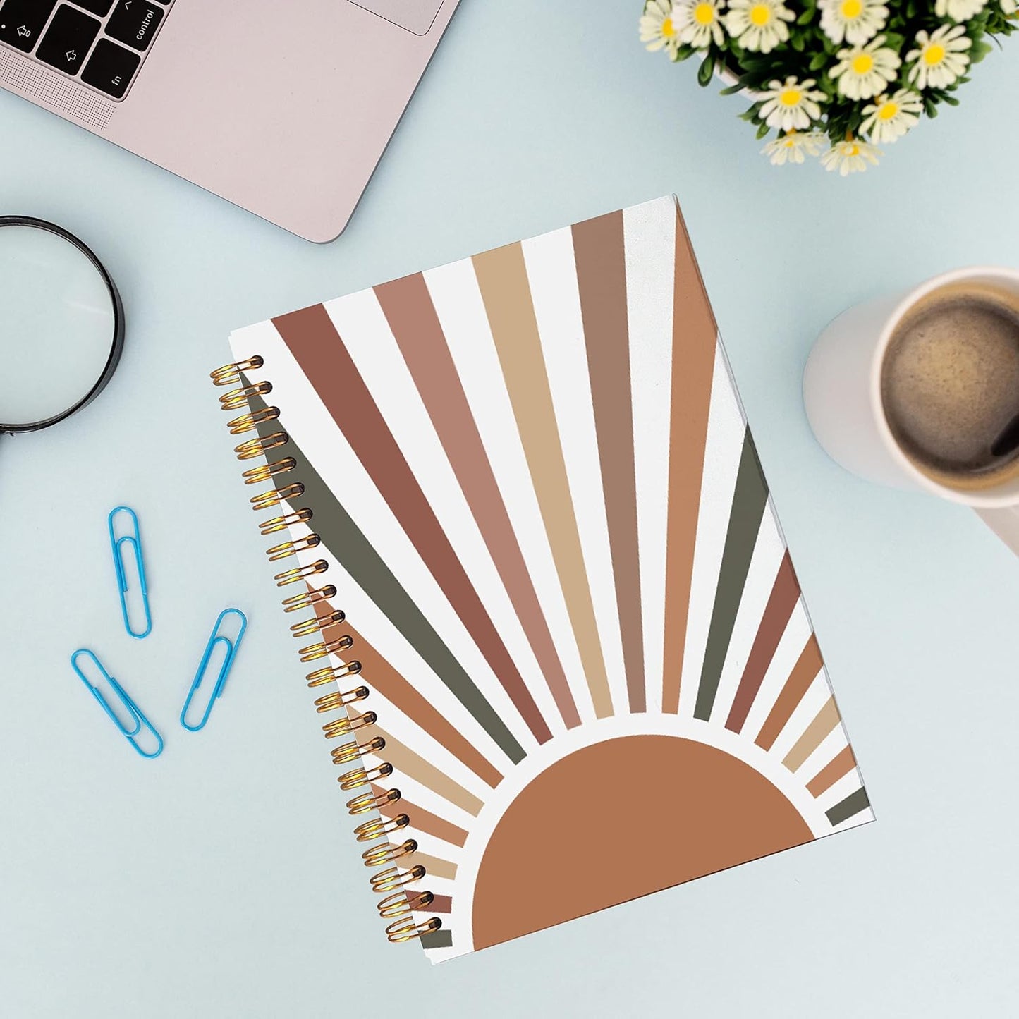 VNWEK Boho Sun Sunrise Sunset Colorful Sunshine Spiral Notebook Journal 5.5×8.3 Inch,Boho Mid-Century Modern Art Lined Hardcover Spiral Notebook for Work Notes Journaling,Boho Gifts for Women Girls