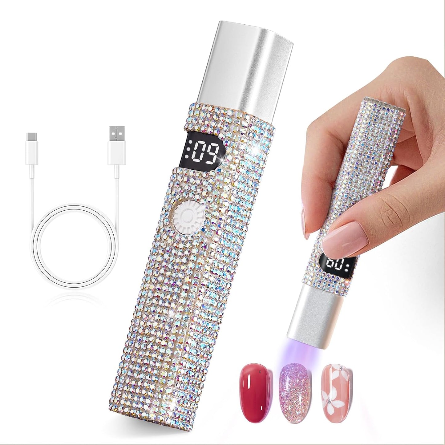 Handheld UV Light for Gel Nails,Mini LED Cordless Nail Lamp for Gel Nail Polish,Portable Flash Cure Lamp,Rechargeable USB Nail Dryer with LCD Display Fast Curing Home DIY
