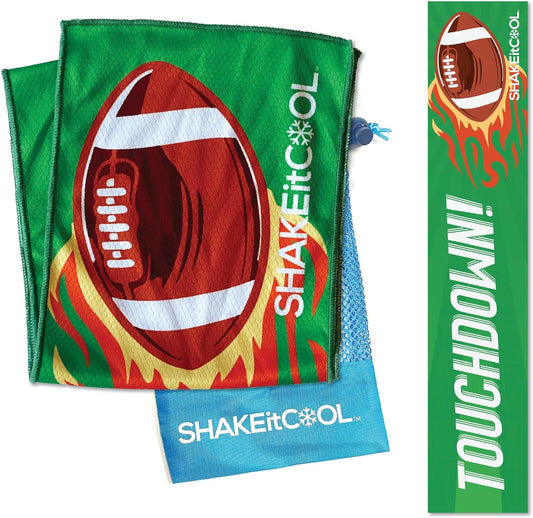 SHAKEitCOOL Original Cooling Towel – Be Cool in Style - Heat Relief, Soft, Lightweight, Sun Protection, Easy Clean - Perfect for Biking, Running, Yoga, Gym, Gardening - Football