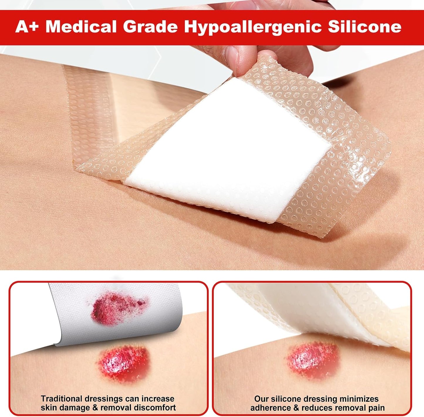 FRESINIDER Silicone Foam Dressing with Adhesive Border – Wound Dressing Bandage – Silicone Foam Pad – Pack of 20 – 2 x 2 Inches Large Waterproof Bandages – Self Adhesive Wound Care and Dressings
