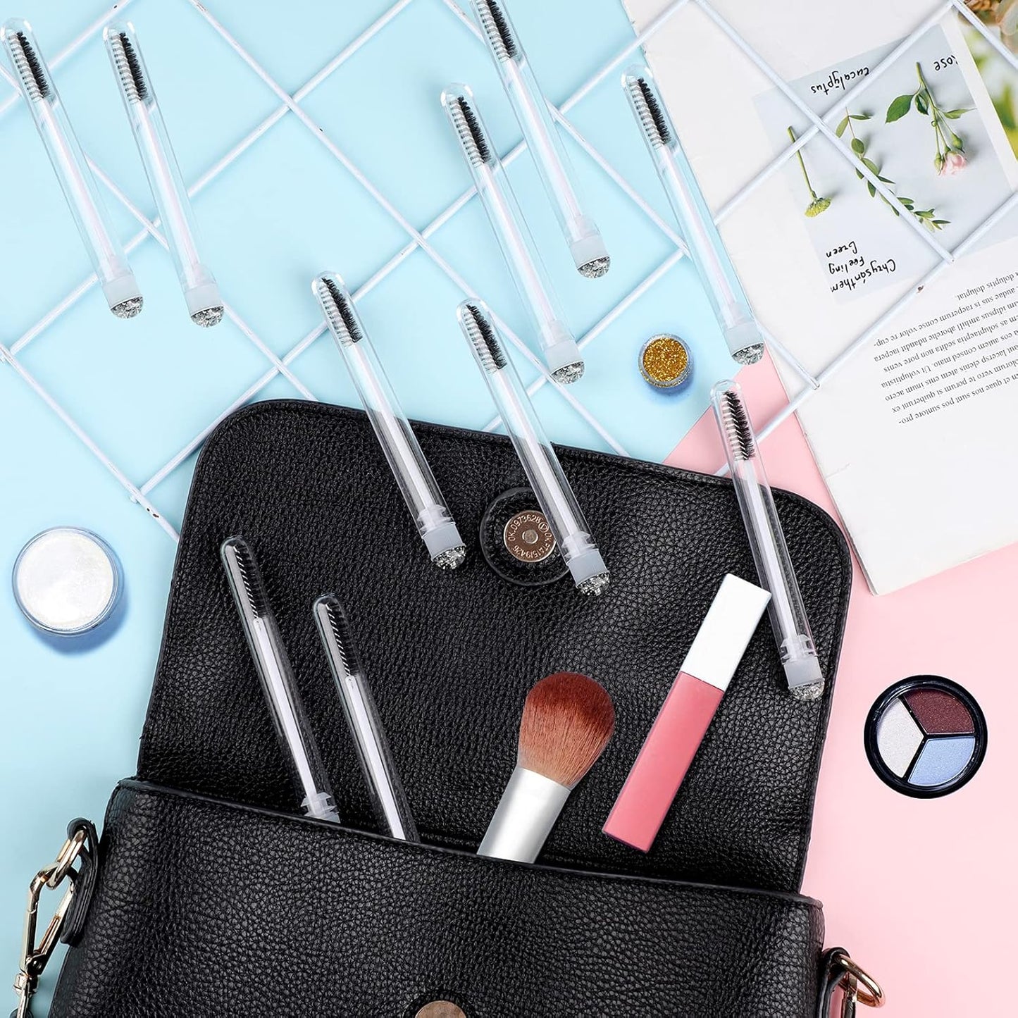 50pcs Eyelash brush Lash Wand Makeup tool Eyelash Extension supplies Cleaning brush Diamond Mascara foil black