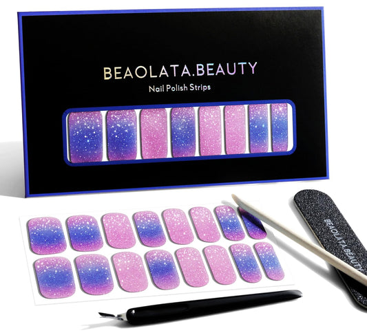 Nail Polish Strips, 32PCS Salon Quality Wraps, Long Lasting Gel Nail Stickers for Women Easy Apply& Remove (Nebula Purple)
