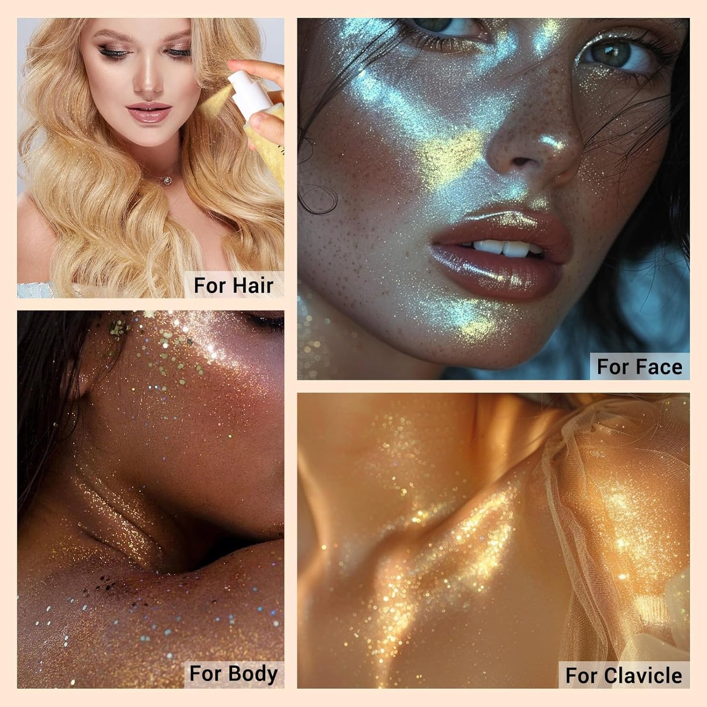 Face Liquid Highlighter Shimmer Body Spray for Hair and Skin, Luminizer Glow Spray for Face, Moisturizing Bronze Shimmer Illuminator (G, Standard)