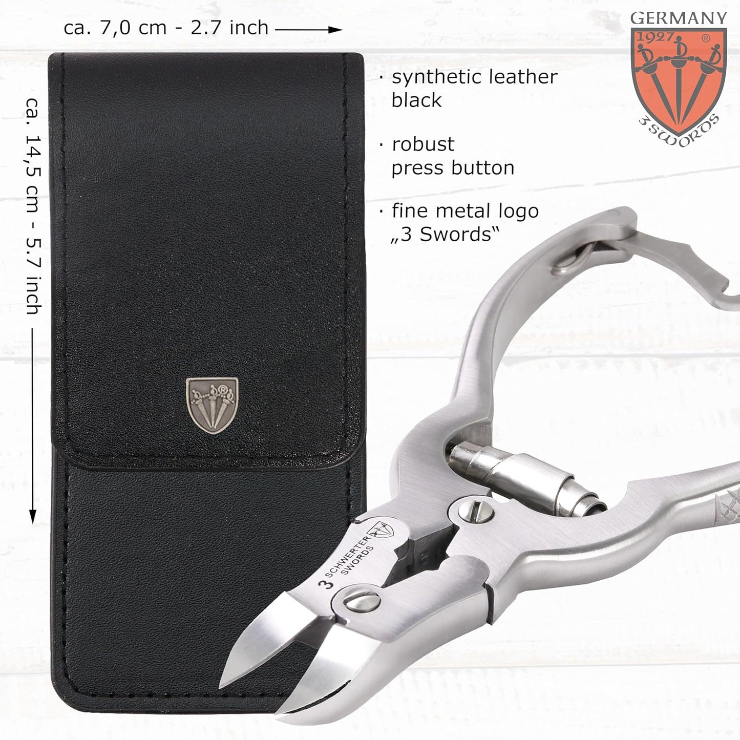 3 Swords Germany – Big Toe Nail NIPPERS - Extra Strong Toe Nail NIPPERS for Cutting Strong, Thick or ingrown Toe Nails - Stainless Steel Pedicure Tool with Synthetic Leather case