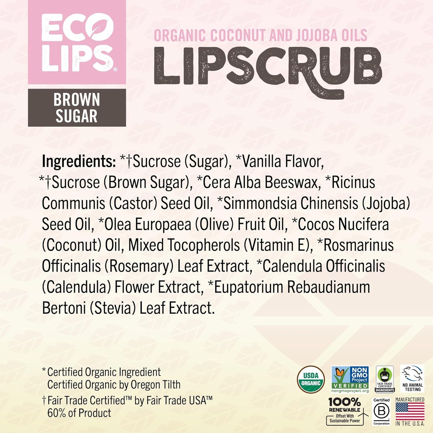 Eco Lips LIP SUGAR SCRUB 2 Pack (2-0.5oz jars) 100% Organic Lip Care Treatment with Organic Sugar & Coconut Oil - Gently Exfoliate & Polish Dry, Flaky Lips, 100% Edible (Vanilla Bean & Brown Sugar)