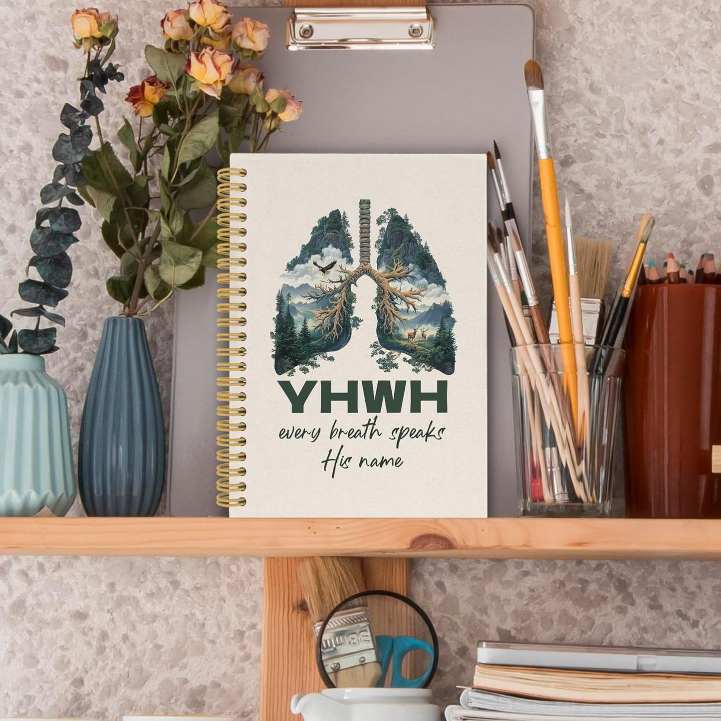 YHWH Christian Spiral Notebook, YHWH Lungs Bible Journaling Notebooks for Note Taking, Religious Scripture Hardcover Journals for Women Men 160 Pages 5.5 x 8.3 Inch, Christian Gifts for Women