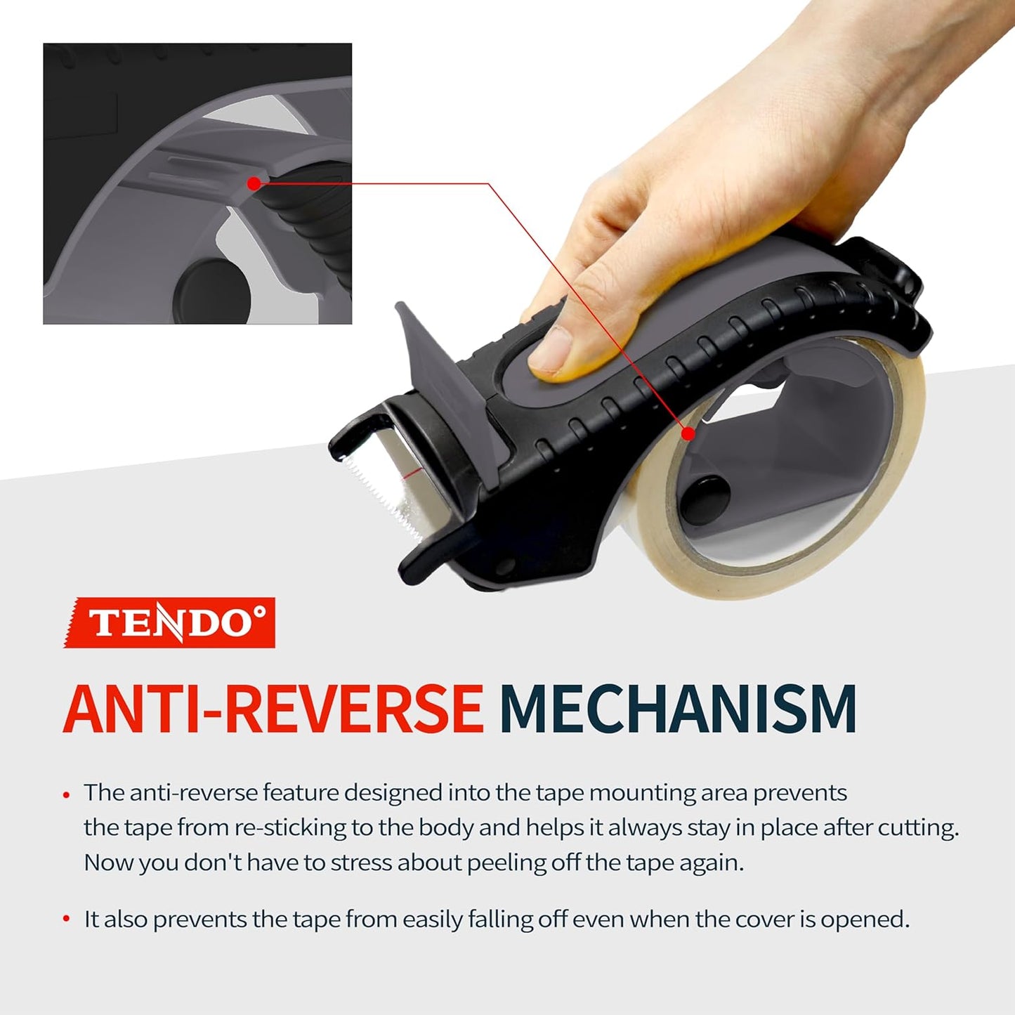 Heavy Duty Shipping Tape Dispenser: TENDO° Premium Line – Reusable, Replaceable, Eco-Friendly 2’’ Master Piece Dispenser for Pros with Patented 10° Sloped Chromium Blades - P-2200 (4th Gen.)_Gray