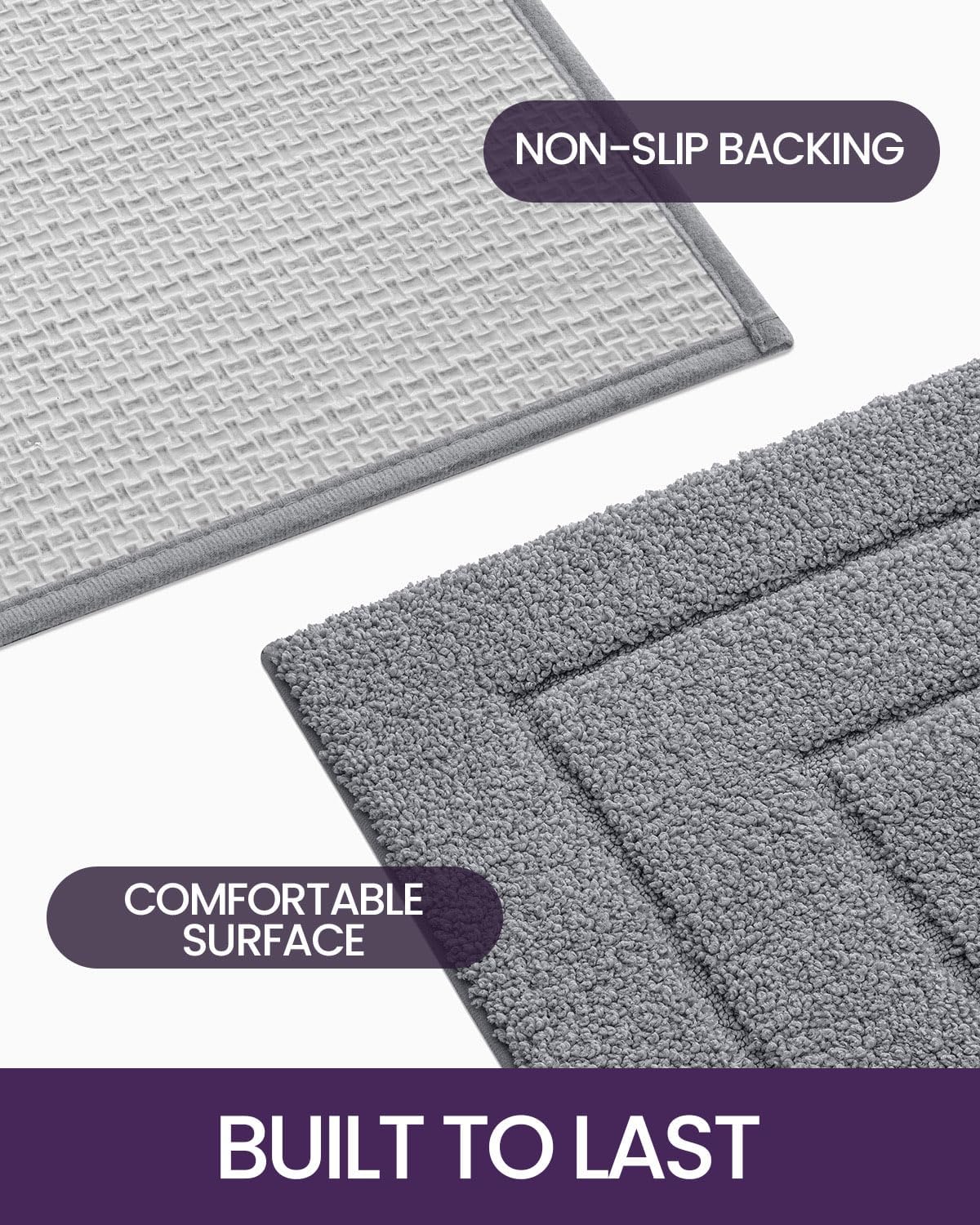 DEXI Bathroom Rug 24x16, Non Slip Washable Bath Mat for Shower Floor, Absorbent Soft Bathmat with Rubber Backing, Quick Dry Microfiber Carpet, Grey