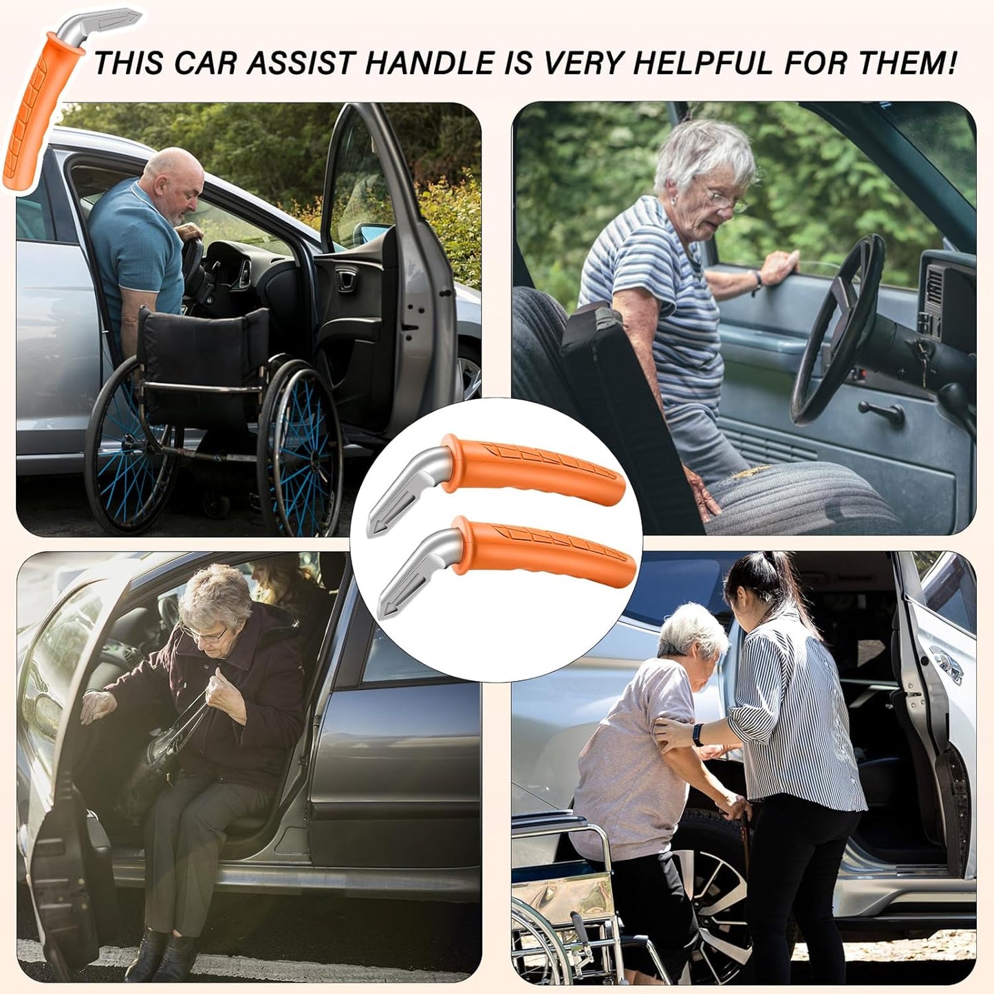 2 Pack Car Handle Assist for Elderly Car Door Handle for Easy Sit to Stand Assistance Auto Grab Bar Cane Support Aid Daily Mobility Assistive Device for Elderly, Seniors, and Handicap