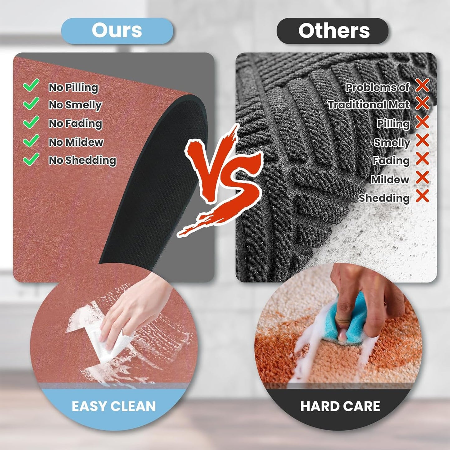 Diatomaceous Earth Bath mat Bathroom Rugs Super Absorbent Quick Dry Non Slip Bath Mat Thin Bathroom Floor Mats Fit Under Door-Shower Rug for in Front of Bathtub Shower, Brown, 15.7"x35.4"