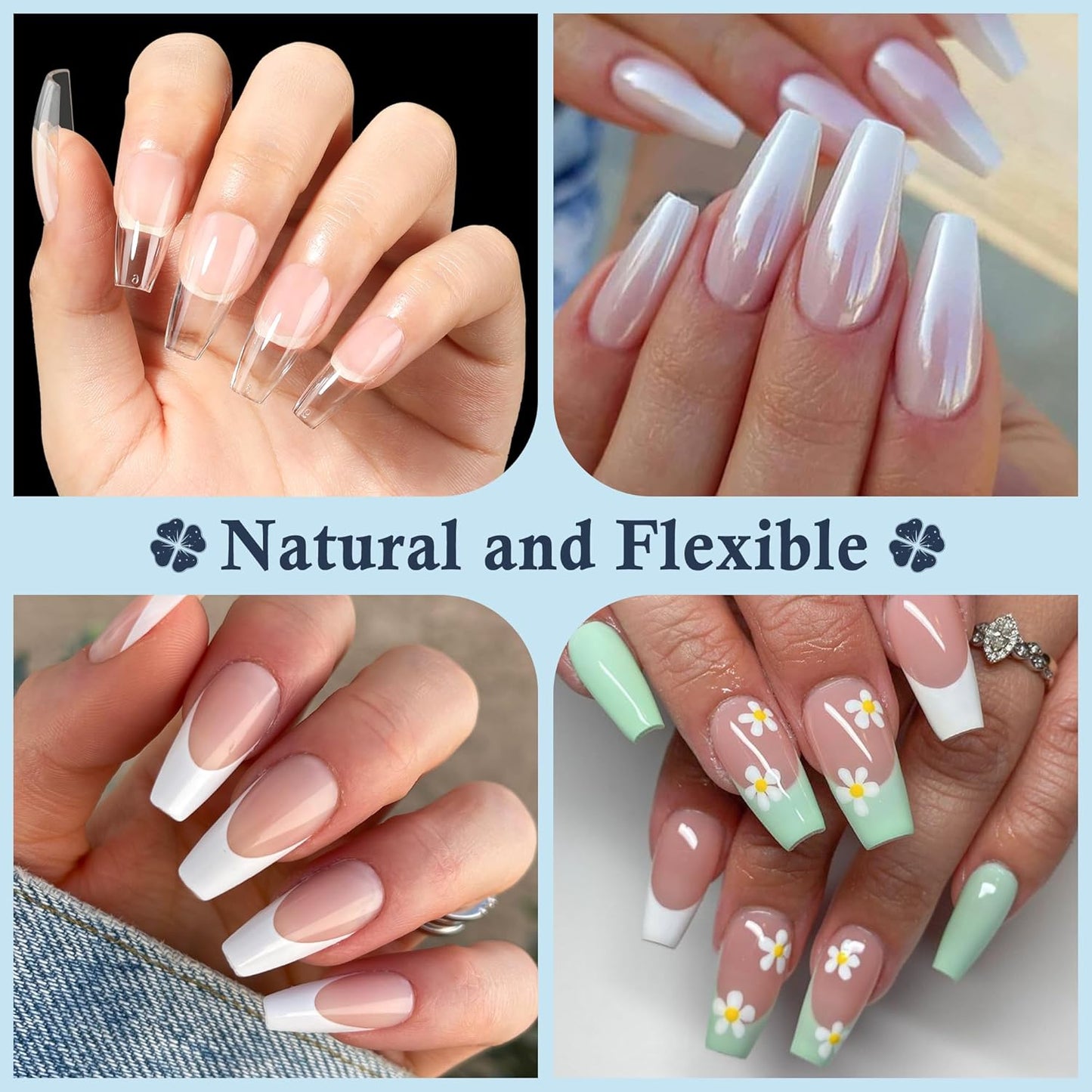 Medium Gel Coffin Nail Tips, 240pcs Soft Gel Pre-Shaped Acrylic Fake Nails, Half Matte Full Cover Clear Press on Flase Nail Tips for Extension Nail Manicure Home DIY 12 Sizes Gelly Tips