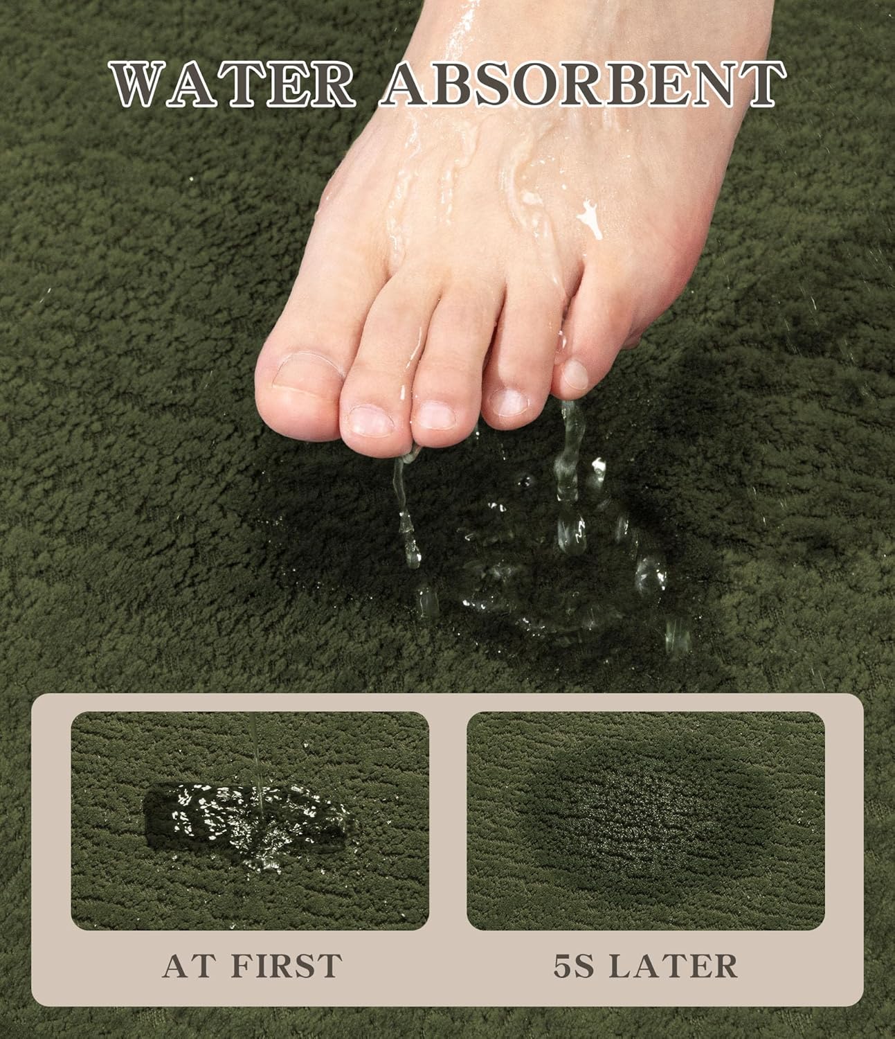 chakme Bathroom Rugs Mat U-Shaped 24x17, Ultra Thin Non Slip Bath Mat Small Quick Dry Absorbent Bath Mat for Bathroom Floor, (Dark Green, U-24"x17")