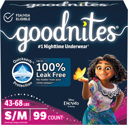 Goodnites Girls' Bedwetting Underwear, Size S/M (43-68 lbs), 99 Ct (3 Packs of 33), Packaging May Vary