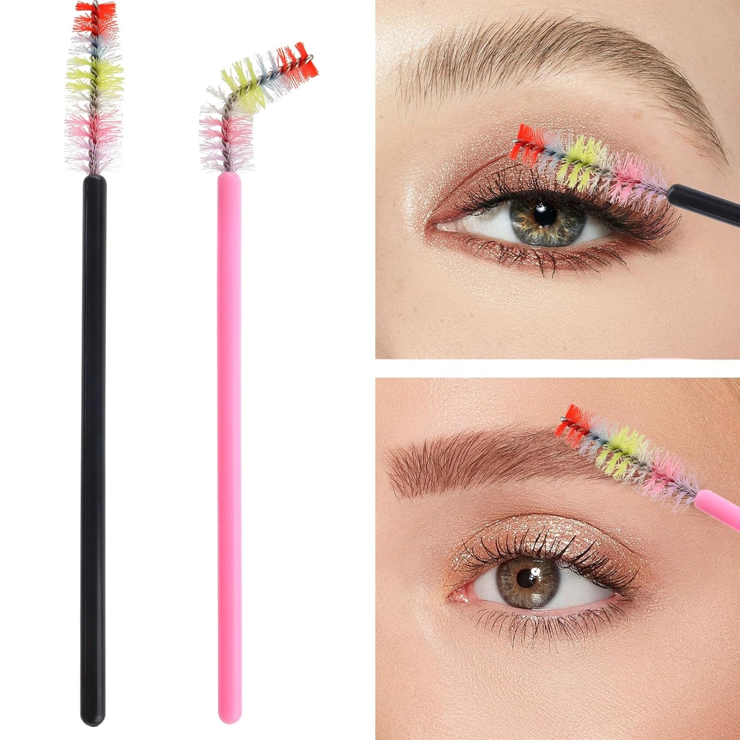 300PCS Disposable Mascara Wands Spoolie Makeup Kits, Eyelash Spoolies Brushes for Eyelash Extensions and Eyebrows (Rainbow Pink/Black)