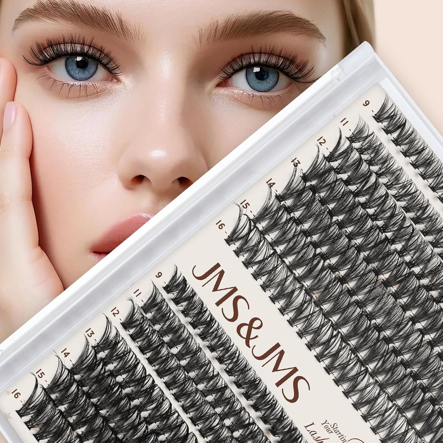 JMS&JMS DIY Lash Extension 280PCS Lash Clusters D Curl Individual Lashes 40D+50D 9-16MIX Cluster Eyelash Extensions at Home
