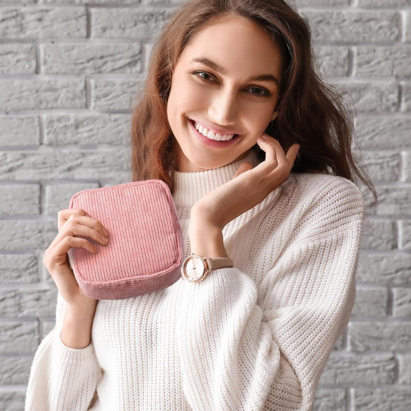 4 Pcs Sanitary Napkin Storage Bag Corduroy Period Bag for School Teen Mini Makeup Preppy Cosmetic Wallet Set for Women Portable First Period Pouch with Zipper Cute Pad Pouch