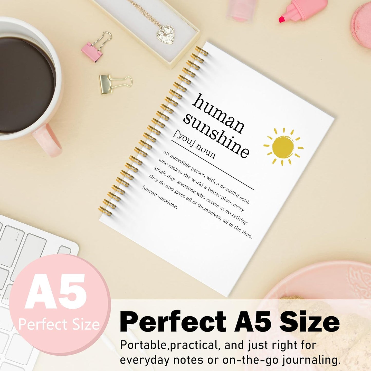 Human Sunshine Notebook Journal, Motivational Office Notebooks for Work, Human Sunshine Gifts for Women, Inspirational Gifts for Coworker, Hardcover Spiral Notebook 5.5x8.3