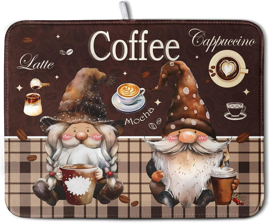 Chef Gnome Kitchen Dish Drying Mat for Kitchen Counter 18x24 Inch, Brown Buffalo Plaid Cooking Mocha Coffee Mat Reversible Microfiber Super Absorbent Quick Dry Rack Pad for Bar Sinks Home Decor