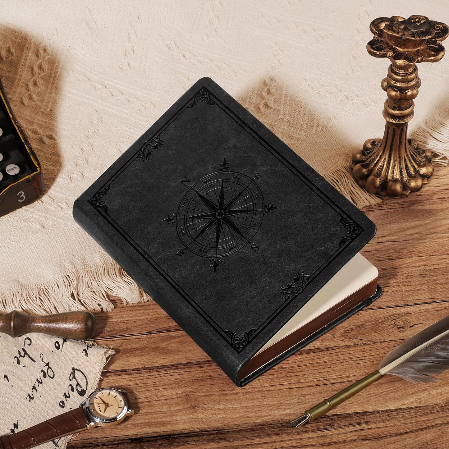 AHGXG Thick Journal Lined Notebook for Men - 320 Numbered Pages A5 College Ruled Notebook for Writing, 100gsm Paper, Vintage Leather Hardcover, for Women Work Office School, 5.75'' X 8.38''- Black