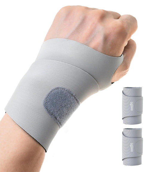 2 Pack Thin Compression Wrist Brace for Men & Women, Adjustable Elastic Wrist Support for Carpal Tunnel Arthritis Tendonitis Sports Pain Relief, Soft & Comfortable Day/Night Wrist Wraps (Gray)
