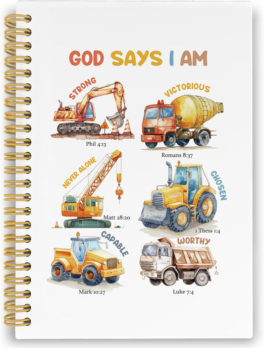 XPH Christian Construction Spiral Notebook, God Says I Am Bible Journaling Notebooks for Note Taking, Religious Hardcover Journal for Writing 160 Pages 5.5 x 8.3 Inch, Christian Gifts for Women Men