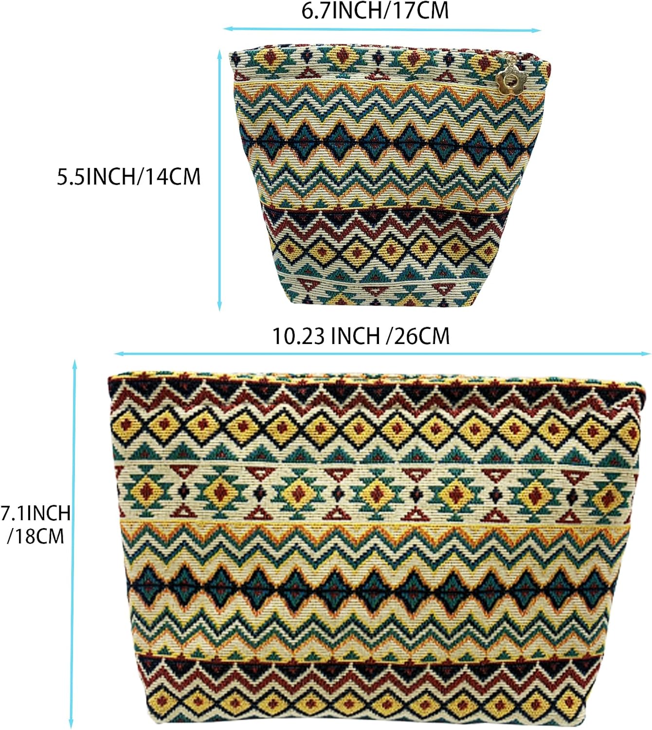 2 Pcs Makeup Bags, Large Cosmetic Bag Travel Toiletry Bag Organizer for Women, Embroidery Craft, Stripe Makeup Bag Small Cosmetic Pouch Purse with Zipper Gifts for Girls Teen