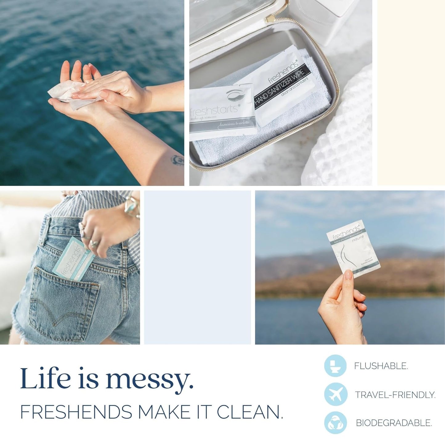 Freshends Flushable Individually Wrapped Wipes – Guest Bathroom Essentials for Weddings, Restaurants, Bars & Clubs – Travel-Size, Disposable
