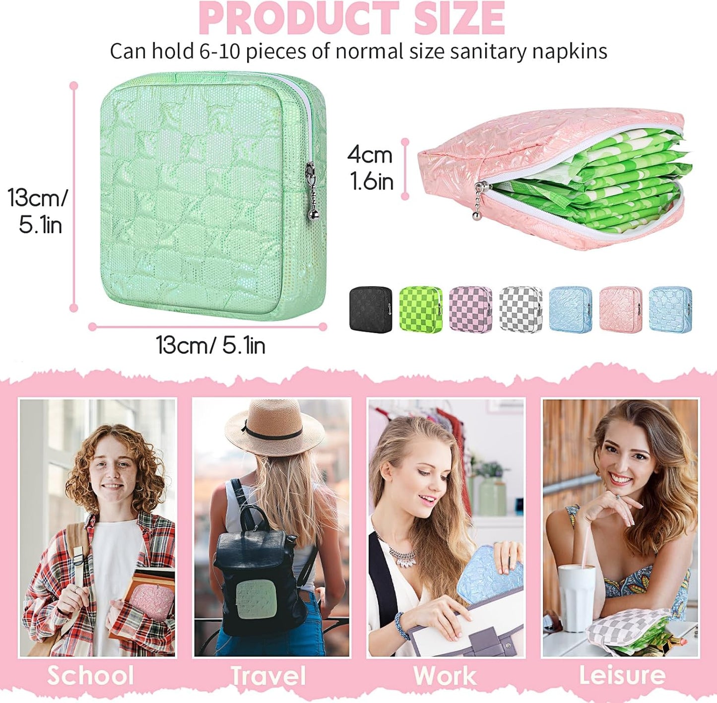 Desing Wish Sanitary Napkin Storage Bag Polyester Fabric Period Bag for Teen Girls Sanitary Pad Pouch for Sanitary Napkins/Tampons/Panty Liners Privacy Protector Pad Bag (Bubble-Check, Black)