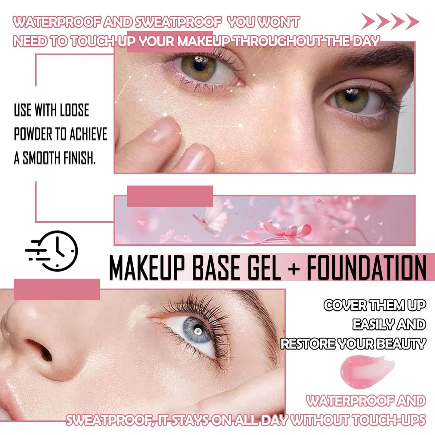 Color Changing Foundation Set,Flawless Liquid Foundation Full Coverage with Makeup Base Gel & Makeup Sponge Egg