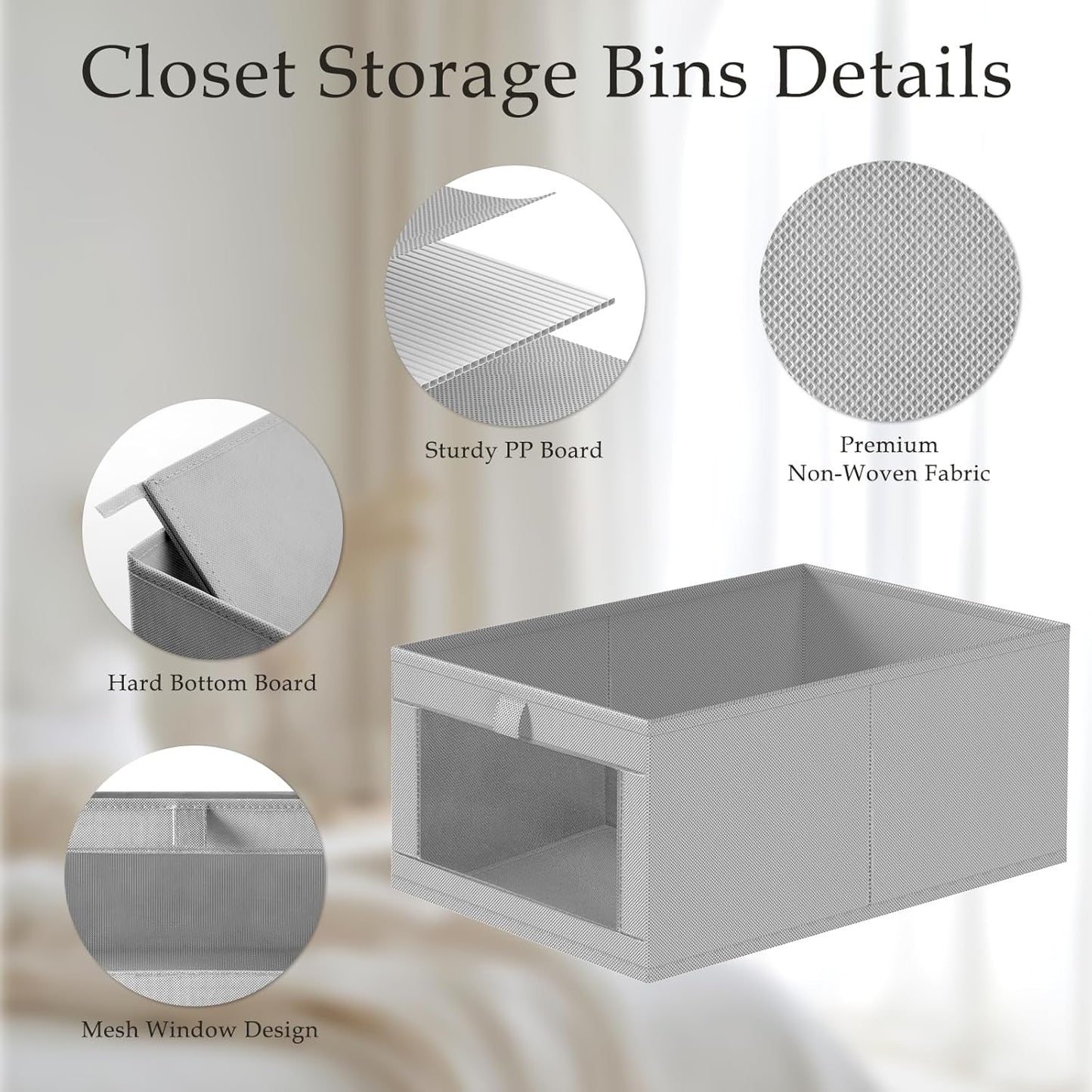 Criusia 6 Pack Linen Closet Organizers and Storage, Large Linen Closet Baskets for Organization, Foldable Storage Containers for Toys, Clothing, Towels, Jeans, Books, Shelves, Grey