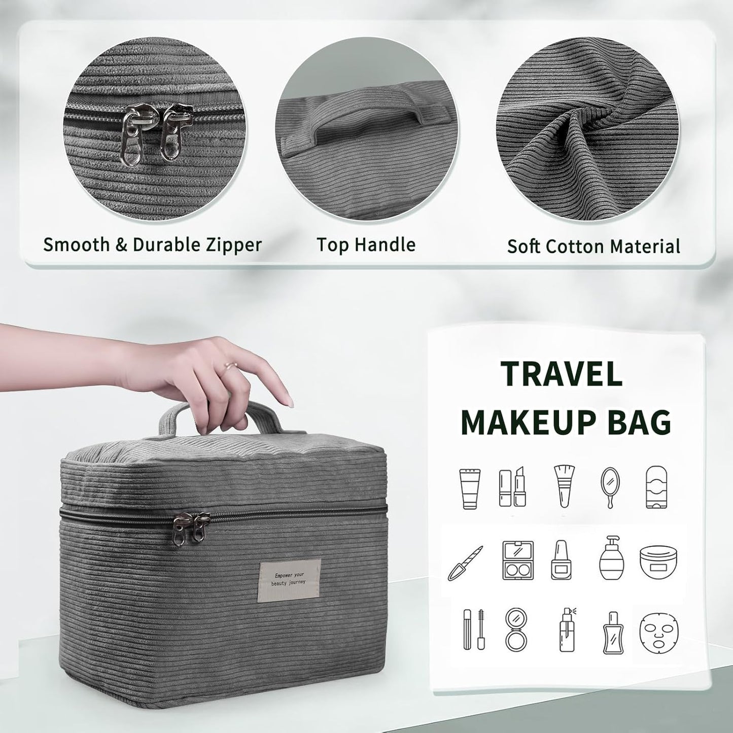 4 Pcs Makeup Bag for Women Corduroy Cosmetic Bag Aesthetic Cute Bags Multi Size Purse Pouch Travel Toiletry Bag Set Makeup Organizer with Zipper (08-Gray)