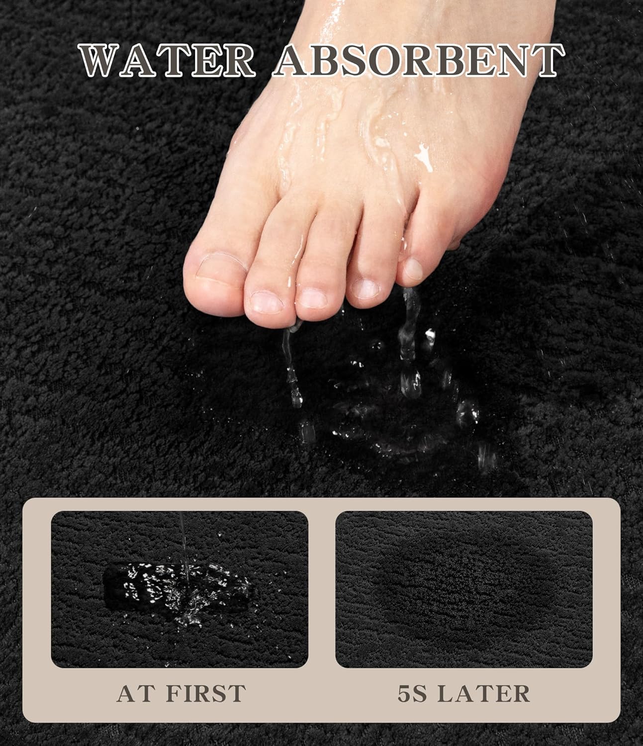 chakme Bathroom Rugs Mat 24x17, Ultra Thin Non Slip Bath Mat Quick Dry Absorbent Bath Mat for Bathroom Floor, (Black, 24"x17")