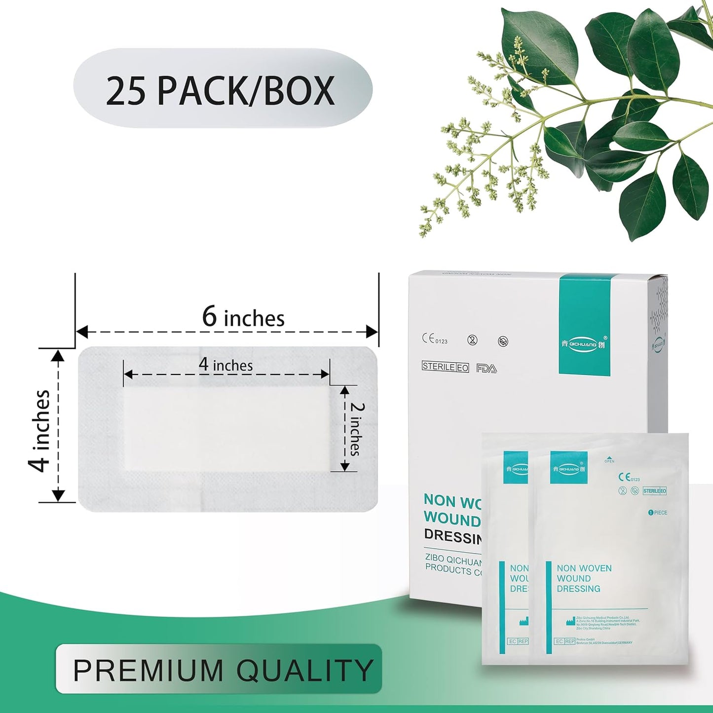 4X6 Inches Sterile Adhesive Island Wound Dressing Bandages - Extra Large Non Woven Cover with Bordered Gauze Pads, 25 Individually Pack, High Absorbent, Medical Grade by QICHUANG(4X6 INCHES - C25)
