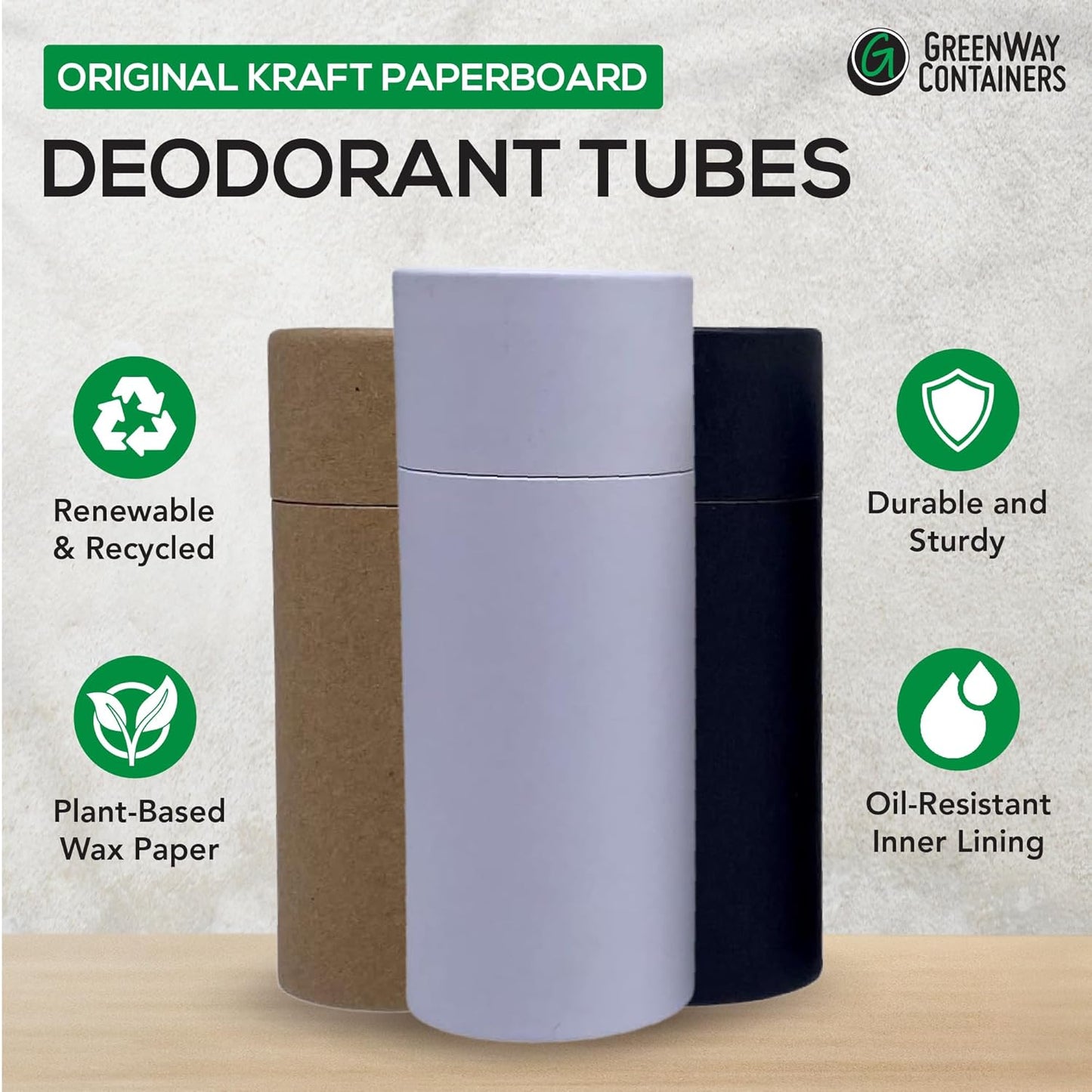 GreenWay 2.5oz / 70g Kraft Paperboard Deodorant Tubes with Lids - 25 Pack Solid Perfume Refillable DIY Cosmetic Containers - Deodorant Containers Lotion Tubes Empty Holder Kraft - Black