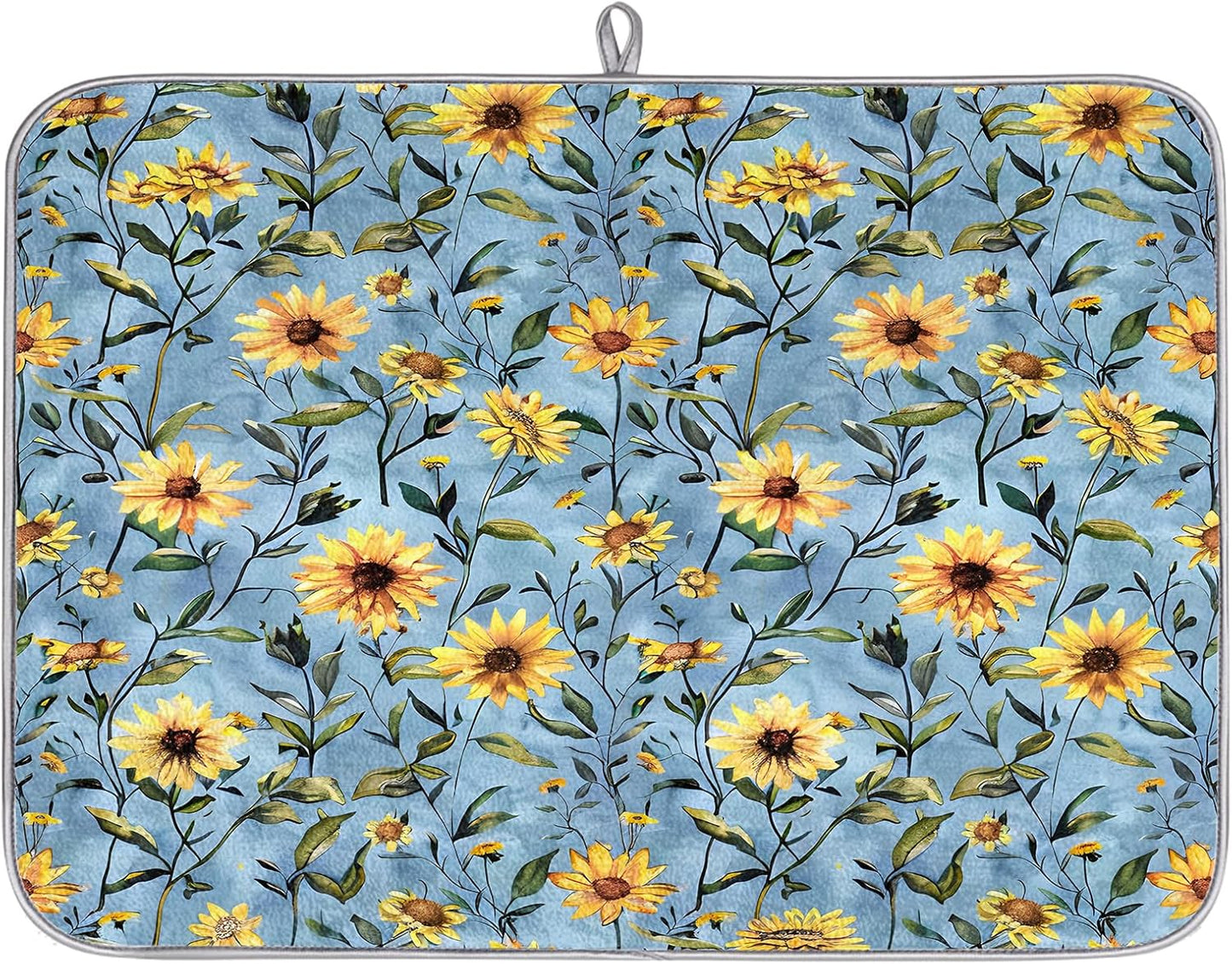 Hexteria Sunflower Large Dish Drying Mats for Kitchen Counter, Quick Dry Dish Mat 18 x 24 Inches, Dishes Draining Mats Foldable Dish Rack Pad, Sunflower