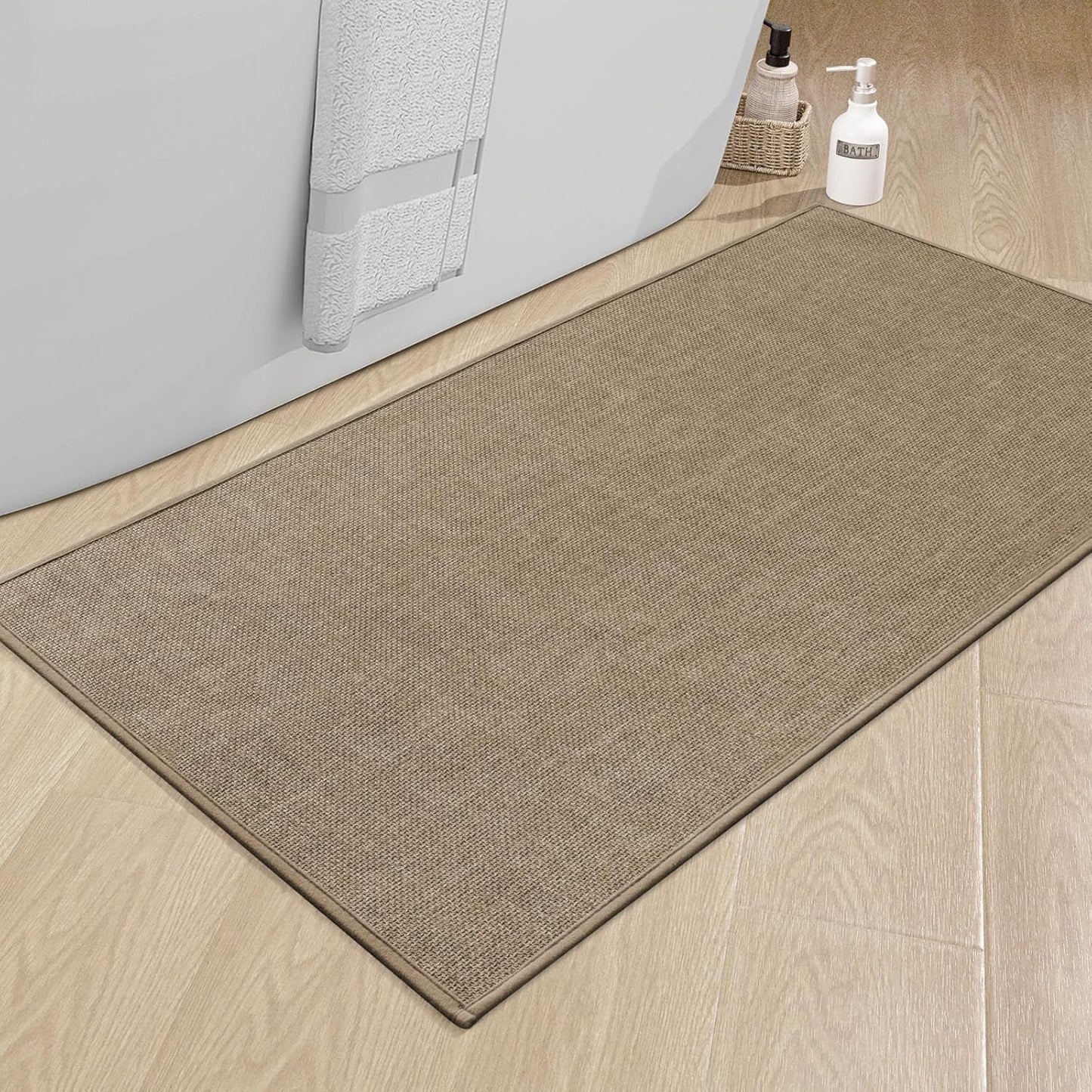 chakme Bathroom Rugs Mat 47x25, Ultra Thin Non Slip Bath Mat Large Quick Dry Absorbent Bath Mat for Bathroom Floor, (Dark Beige, 47"x25")