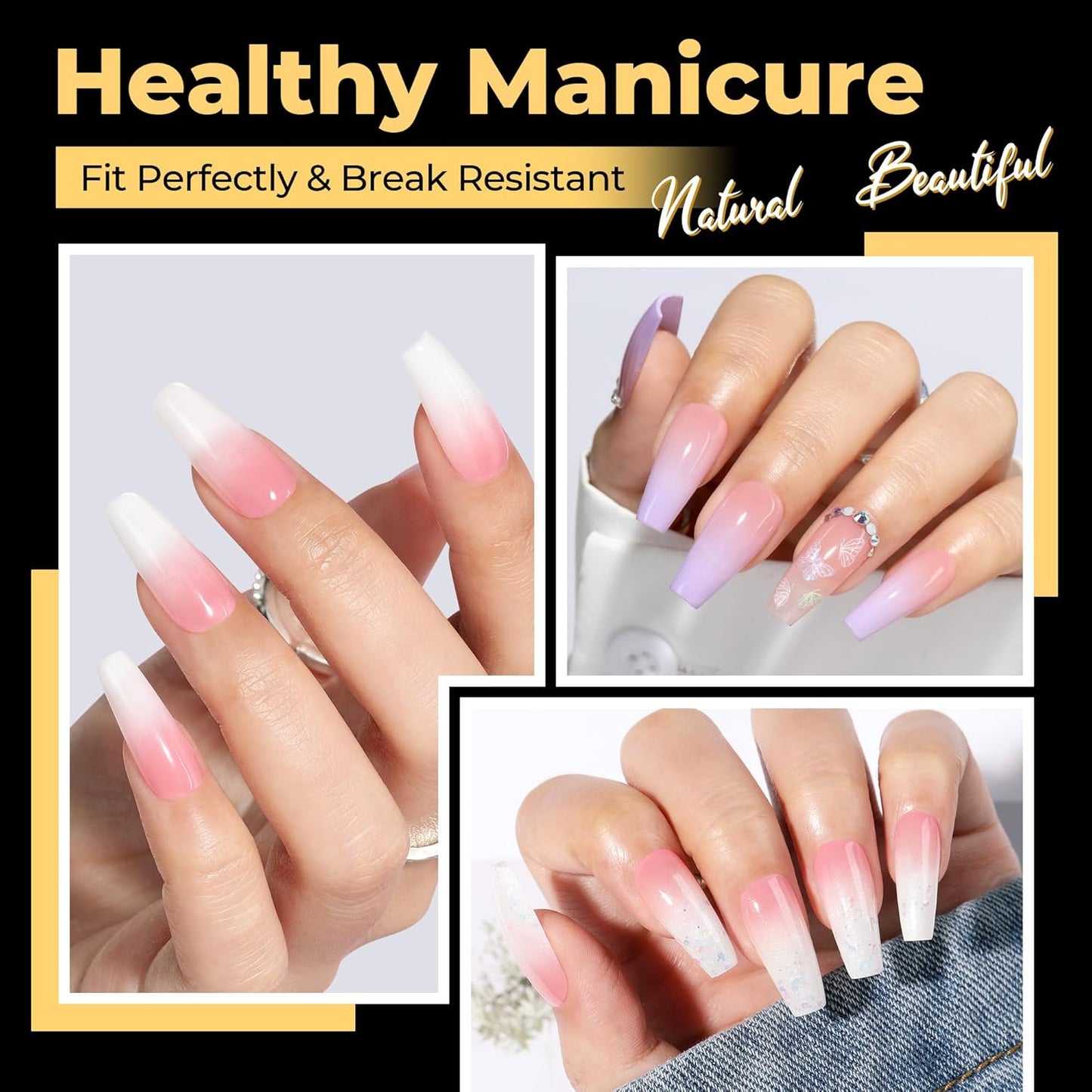 UNA GELLA Medium Coffin Nails Tips 600Pcs, Gel Nail Tips Coffin Pre Etched Press On Nails Fake Soft Gel Nail Tips For Nail Extension Ombre Stlye Art Home DIY Salon 12 Sizes