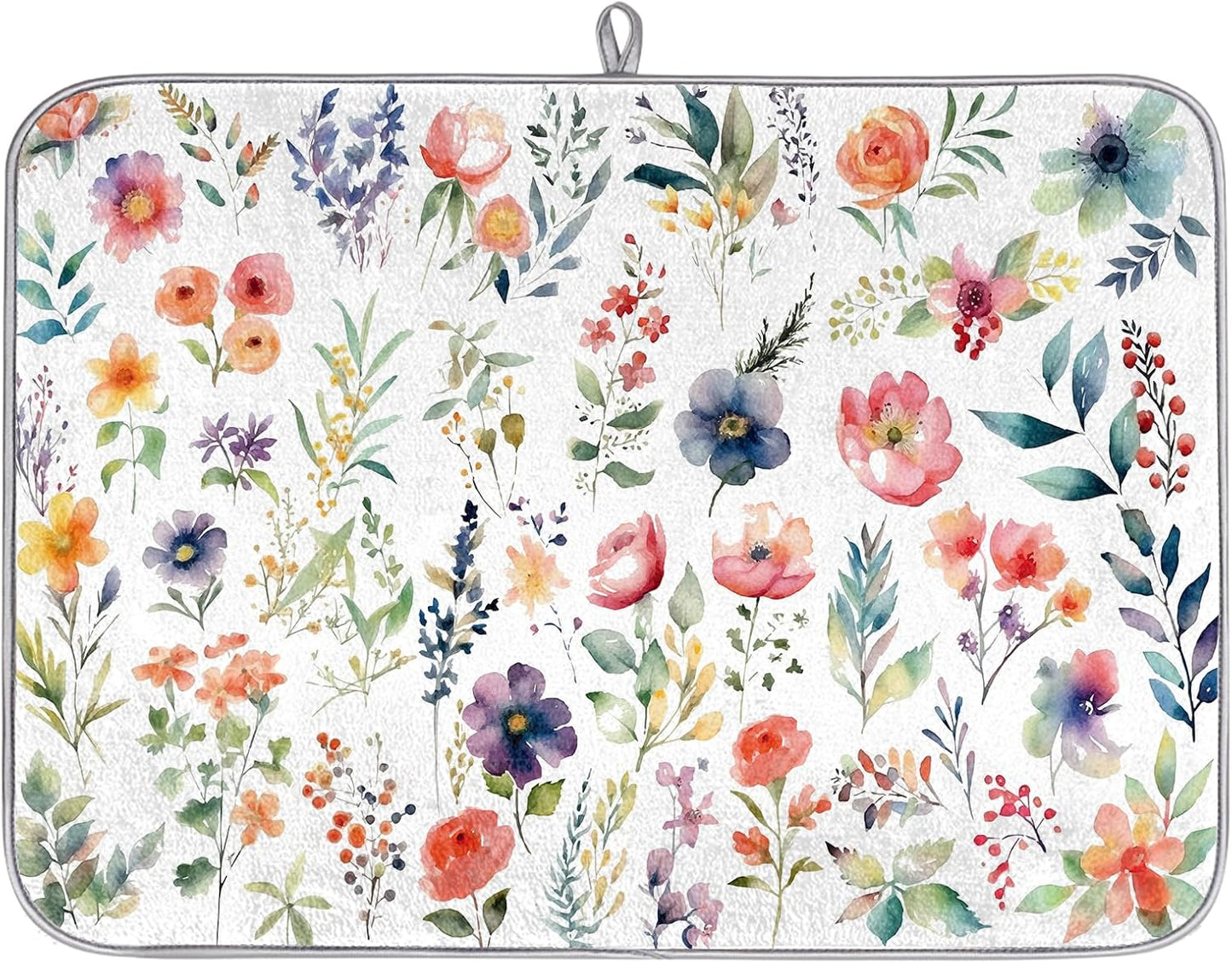 Hexteria Microfiber Absorbent Dish Draining Mat, Floral Dish Drying Mat for Kitchen Counter Washable Drainer Rack Pad, Vintage Floral